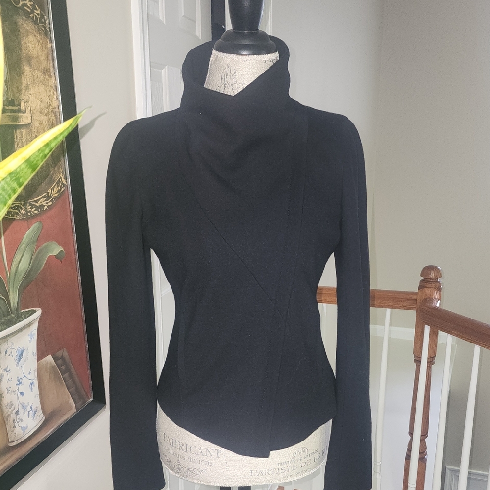ANN TAYLOR BLACK WOOL BLEND ASYMETRIC HIGH NECK LINED JACKET SZ 2